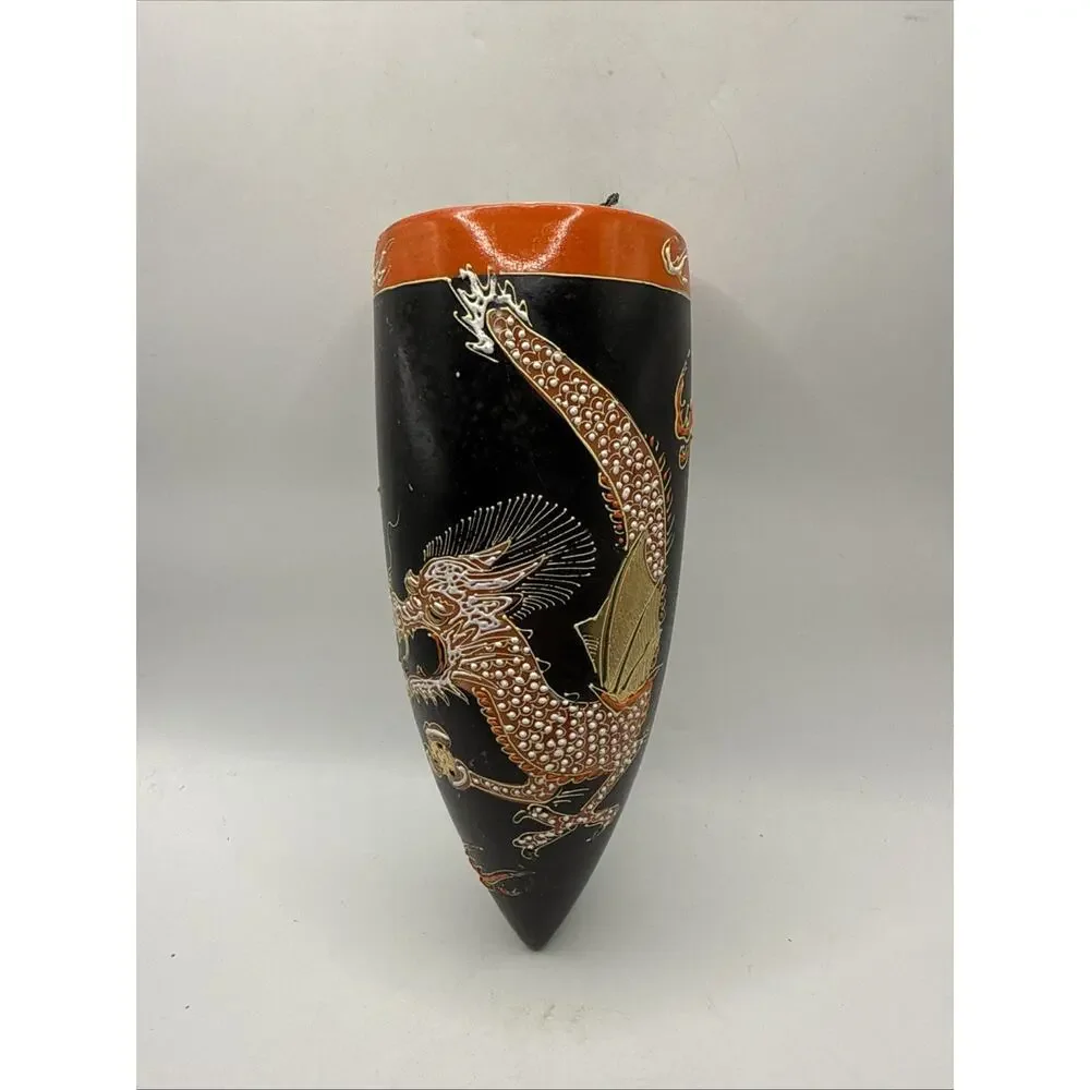 Set Of 2 Hand Painted Dragon Wall Vases Japan # 2748 *